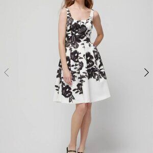 Sleeveless Satin Square Neck Fit and Flare Dress